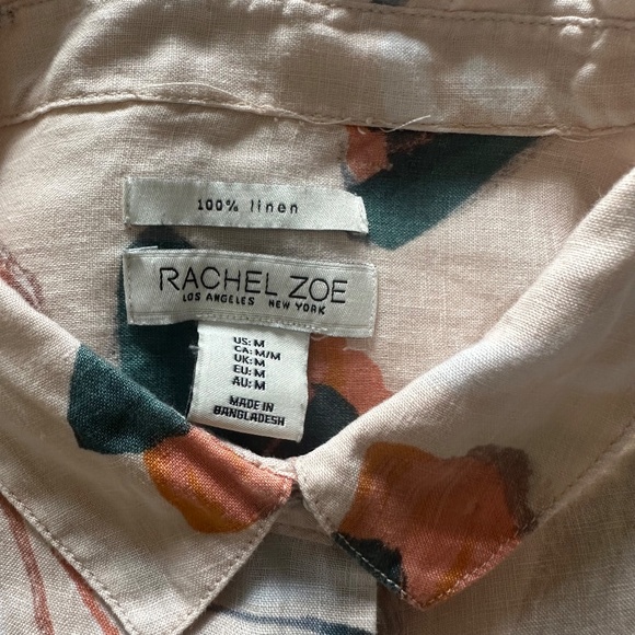 Rachel Zoe 100%‎ Linen Floral Print Button Up Shirt Size Medium Blouse Top Peach - Picture 14 of 16
